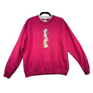 Decorated Originals Womens Grannycore Sweatshirt  Large Pink  Snowman Print & Sn